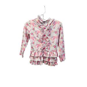 Bamboo Tree Apparel Girl 3T Pink Ruffled Unicorn Button Front Hooded Jacket 2126